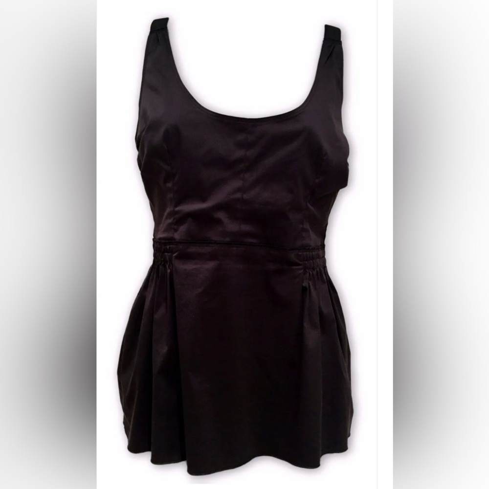 PRADA SPORT Black Stretch Cotton Scoop Neck Smocked Sleeveless Top size IT 44/M